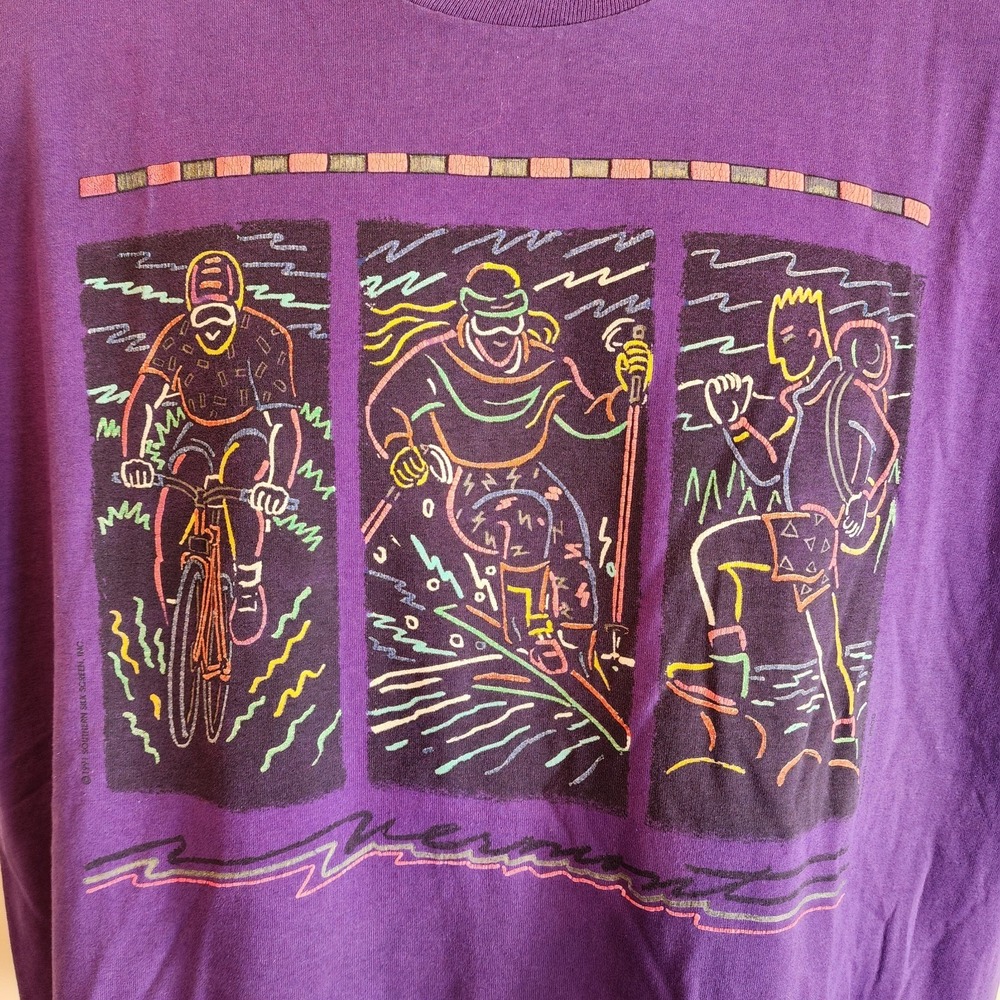 Vintage 1991 Hanes XL Retro Outdoor Sports Graphic T Shirt USA Made Purple 90s - Picture 2 of 9